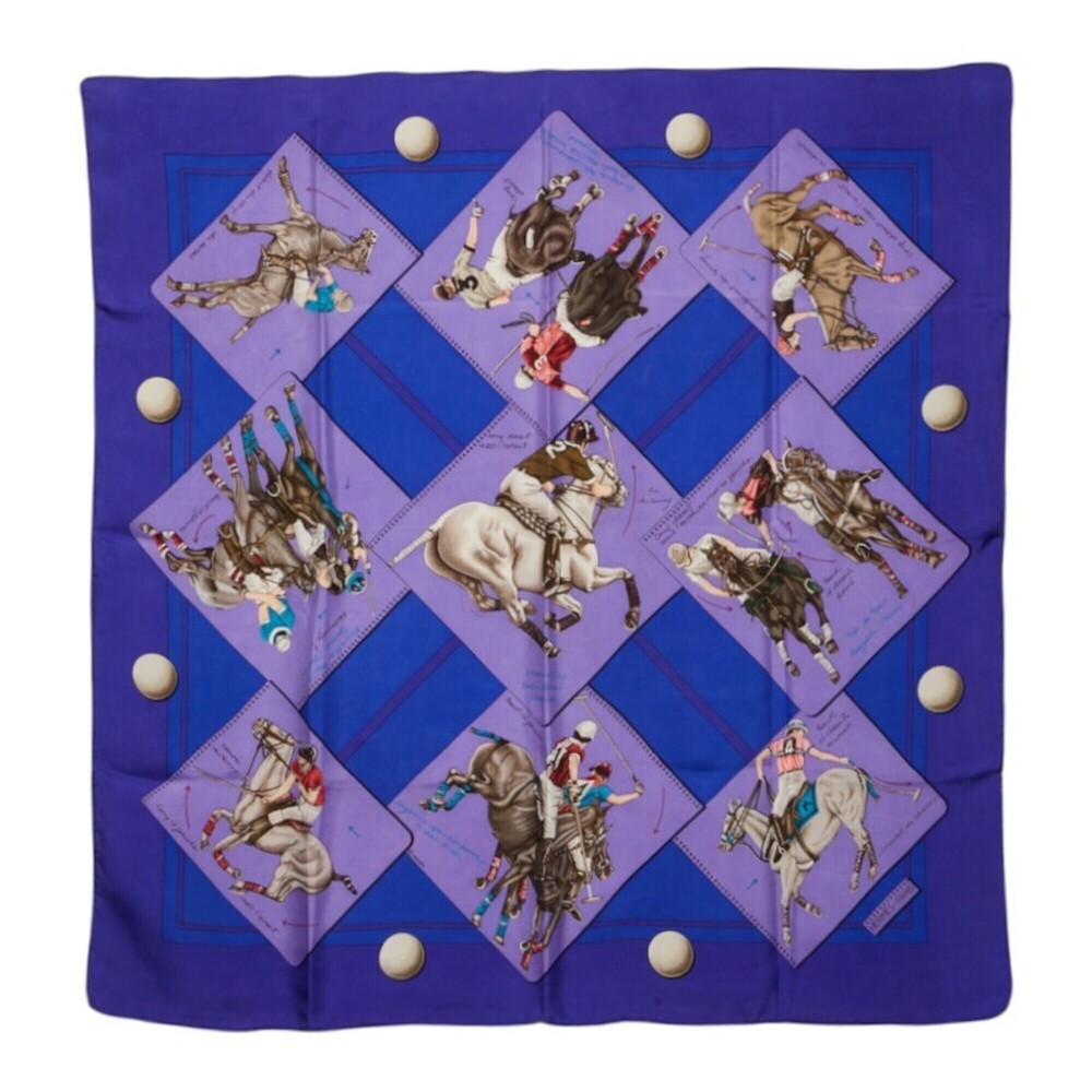 Hermes Carre 90 LE MONDE DU POLO (The World of Polo) Scarf/Muffler, Large Siz...